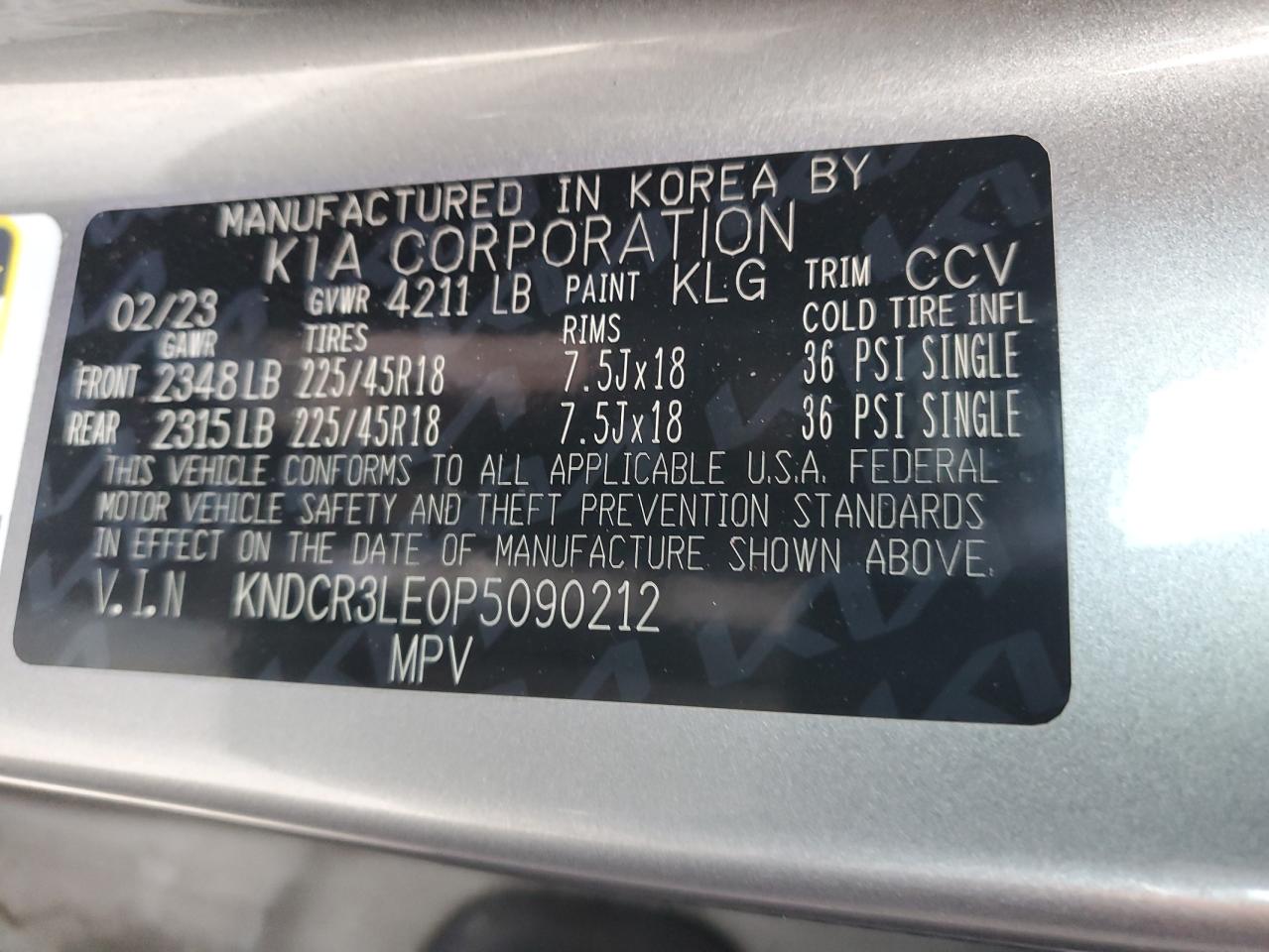 2023 KIA NIRO EX VIN:KNDCR3LE0P5090212