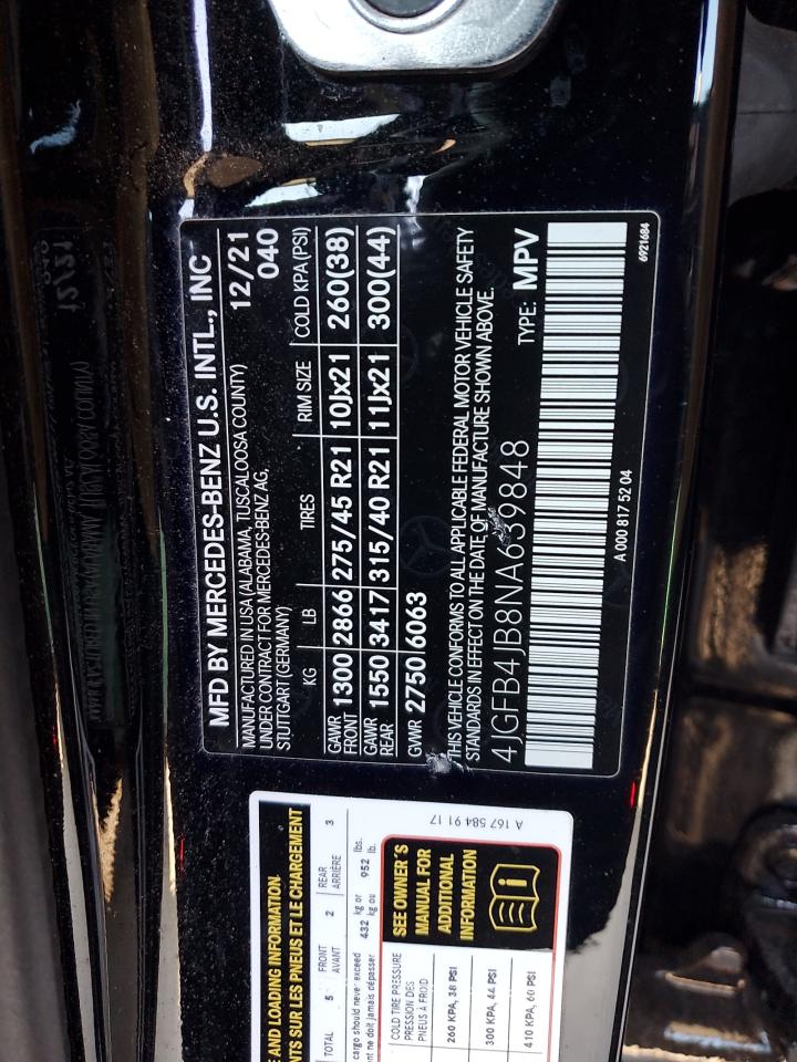 2022 MERCEDES-BENZ GLE 350 VIN:4JGFB4JB8NA639848