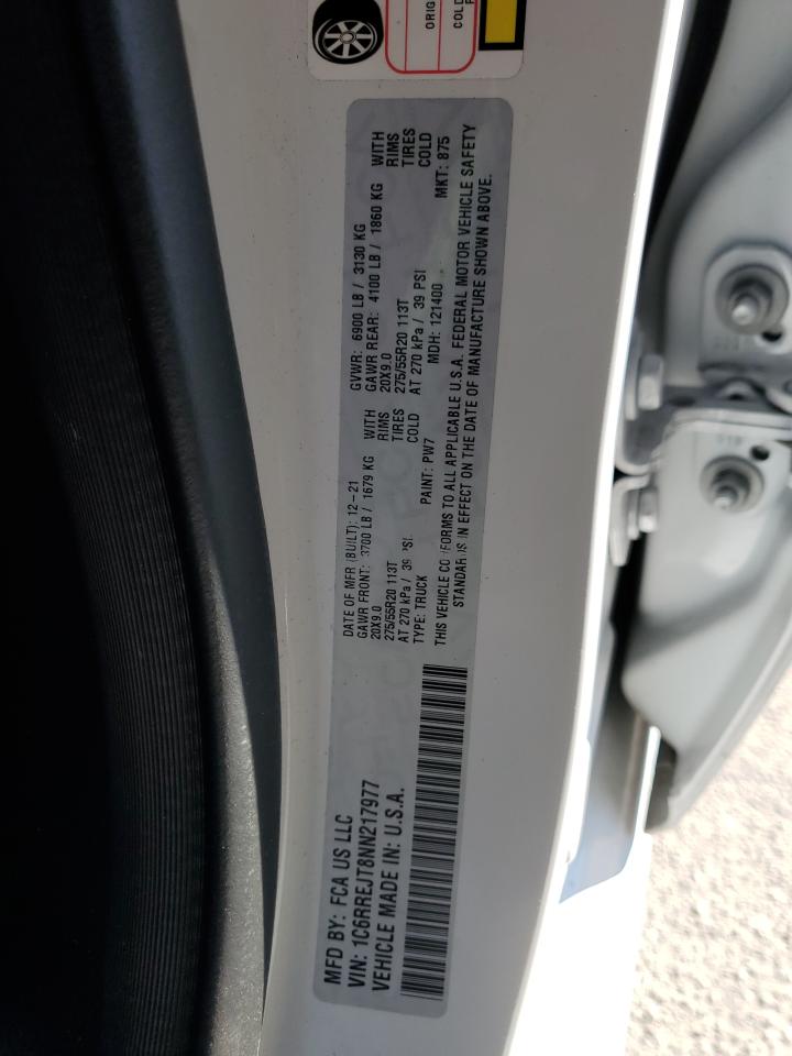 2022 RAM 1500 LARAMIE VIN:1C6RREJT8NN217977