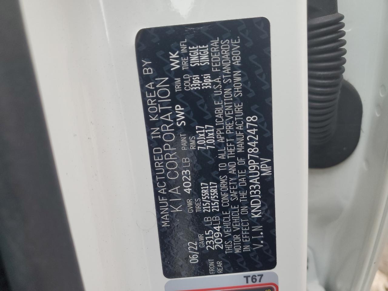 2023 KIA SOUL EX VIN:KNDJ33AU9P7842478