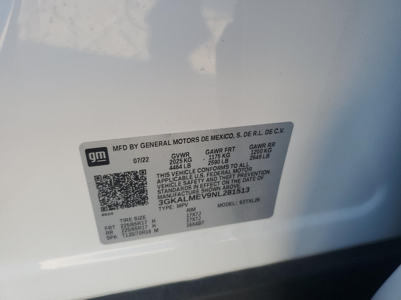 2022 GMC TERRAIN SLE VIN:3GKALMEV9NL281513
