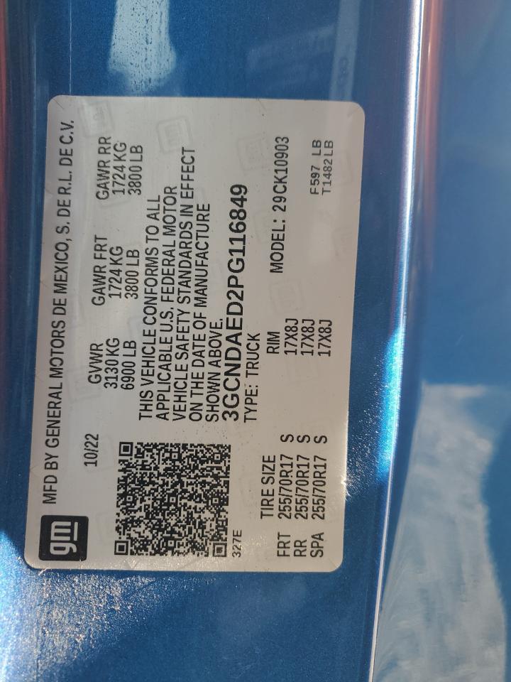 2023 CHEVROLET SILVERADO K1500 VIN:3GCNDAED2PG116849