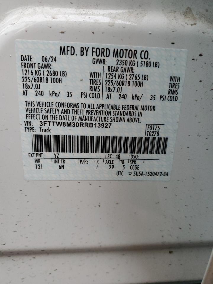 2024 FORD MAVERICK LARIAT VIN:3FTTW8M30RRB13927