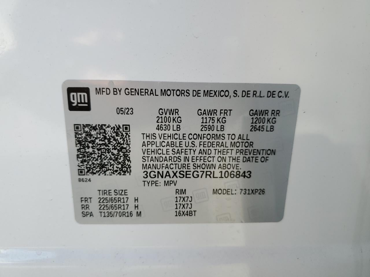 2024 CHEVROLET EQUINOX LS VIN:3GNAXSEG7RL106843