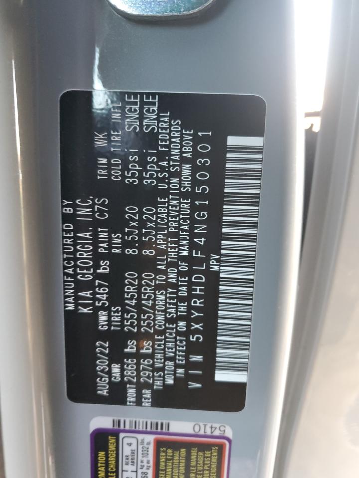 2022 KIA SORENTO EX VIN:5XYRHDLF4NG150301