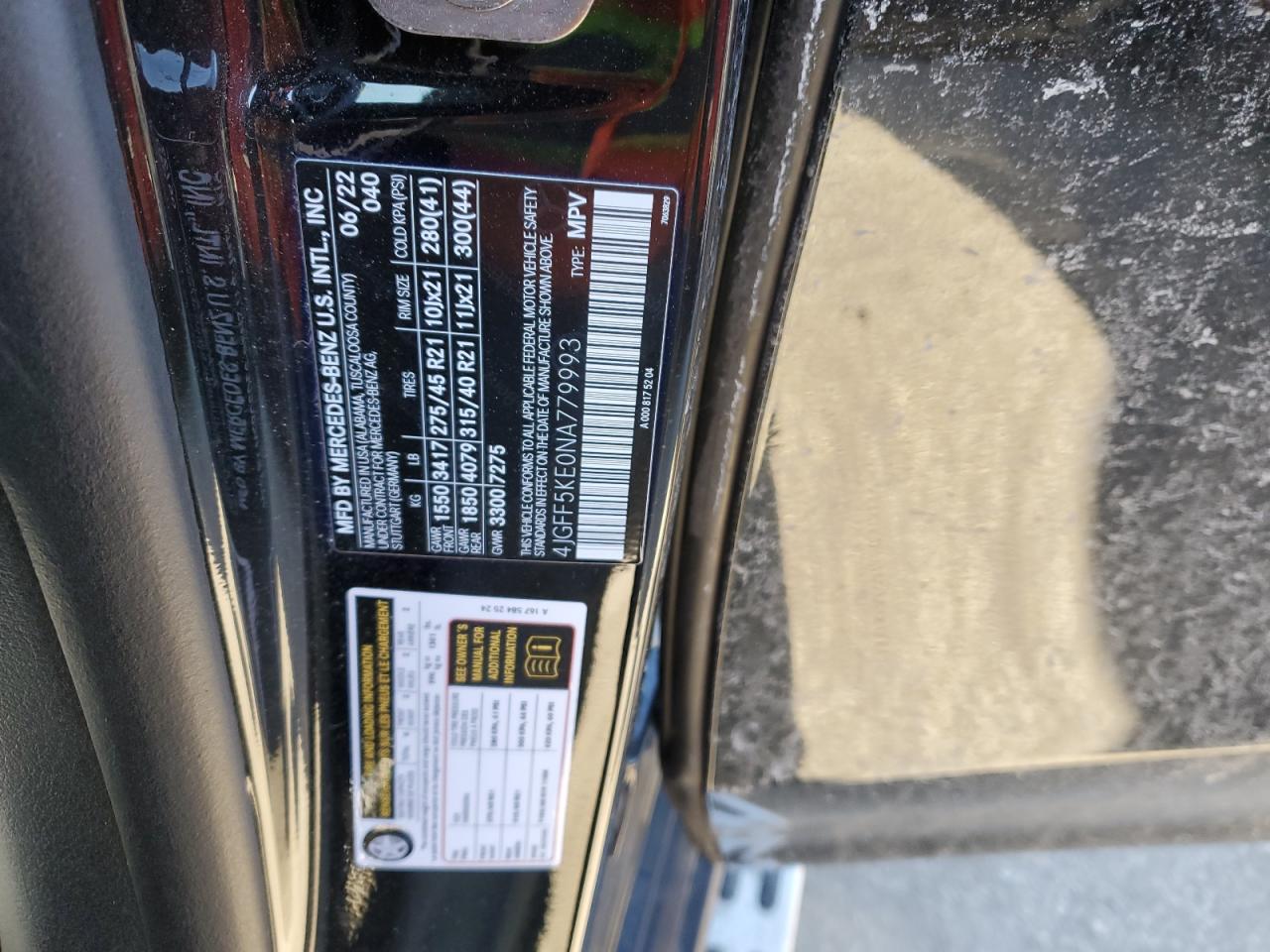 2022 MERCEDES-BENZ GLS 450 4MATIC VIN:4JGFF5KE0NA779993