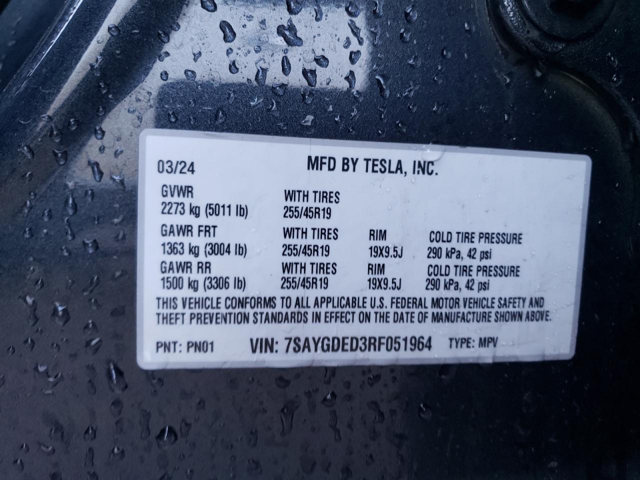 2024 TESLA MODEL Y  VIN:7SAYGDED3RF051964