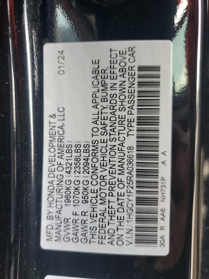 2024 HONDA ACCORD LX VIN:1HGCY1F25RA036618