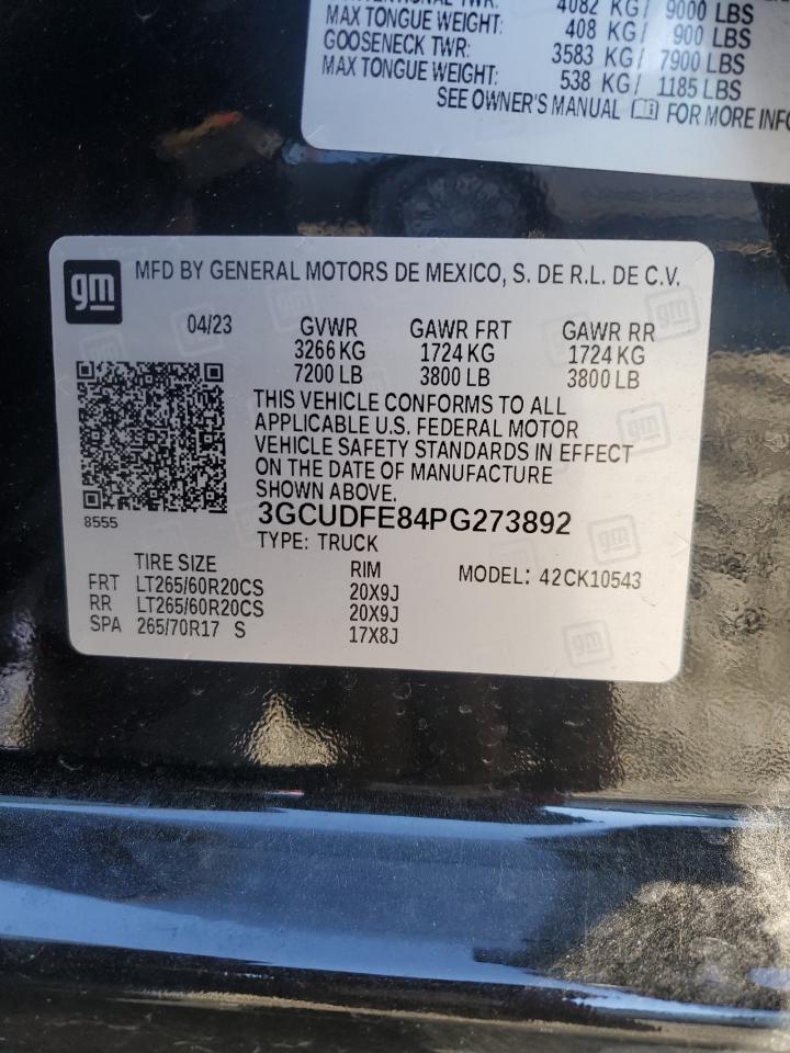 2023 CHEVROLET SILVERADO K1500 LT TRAIL BOSS VIN:3GCUDFE84PG273892