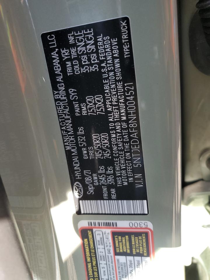 2022 HYUNDAI SANTA CRUZ LIMITED VIN:5NTJEDAF8NH004521