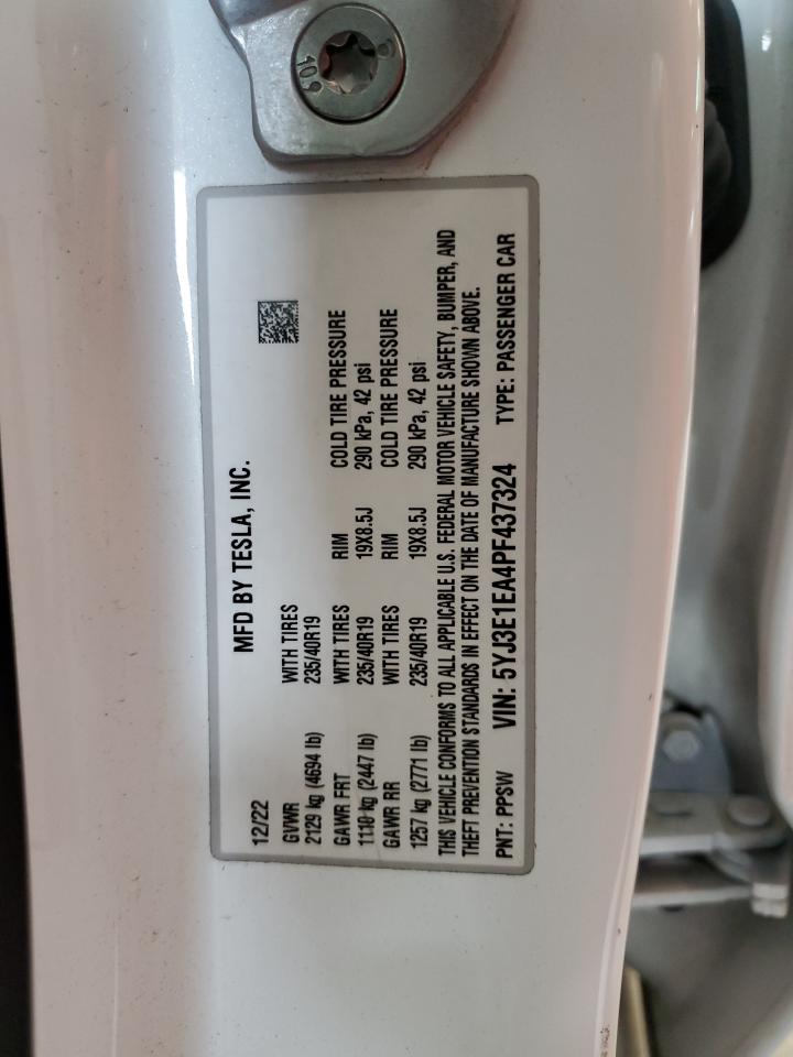 2023 TESLA MODEL 3  VIN:5YJ3E1EA4PF437324