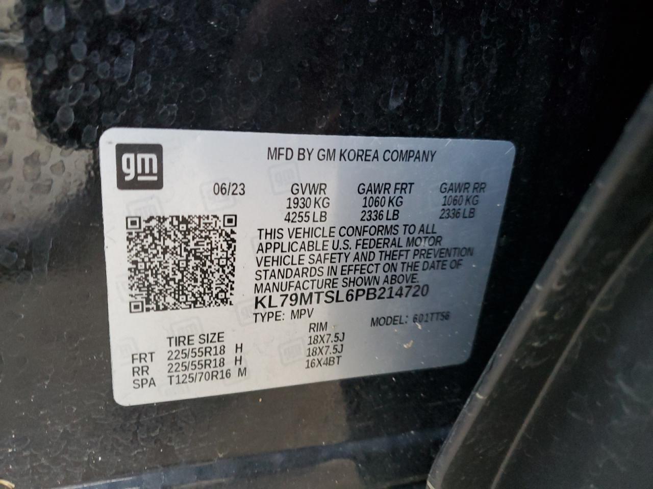 2023 CHEVROLET TRAILBLAZER RS VIN:KL79MTSL6PB214720