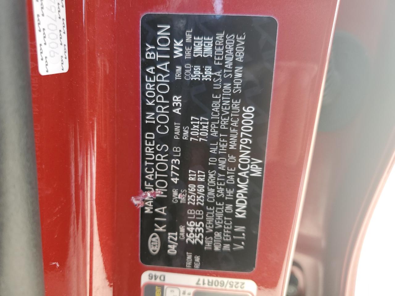 2022 KIA SPORTAGE LX VIN:KNDPMCAC0N7970006
