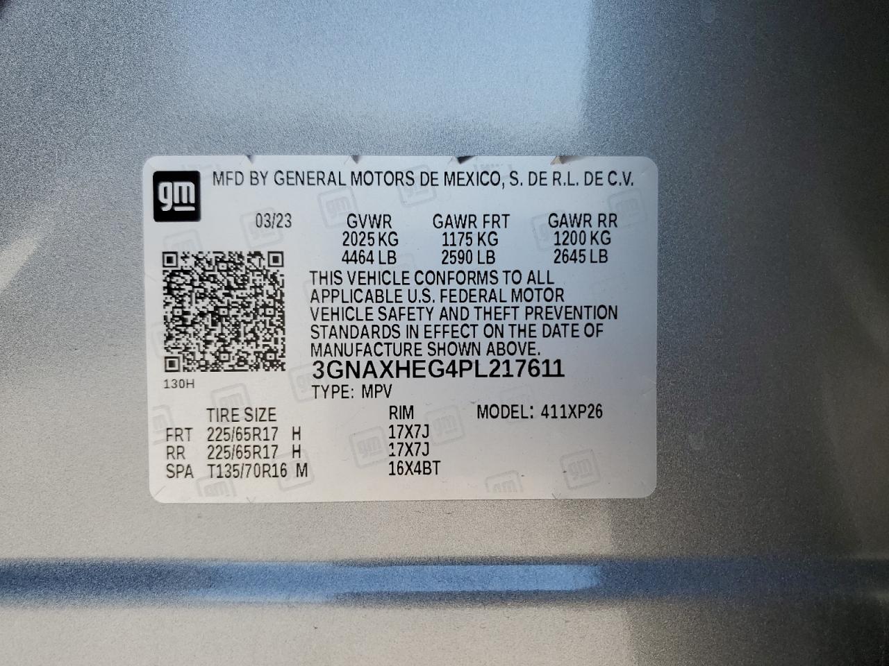 2023 CHEVROLET EQUINOX LS VIN:3GNAXHEG4PL217611