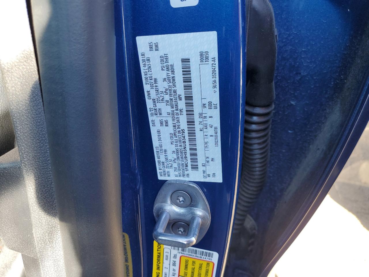 2022 FORD ESCAPE SEL VIN:1FMCU9H93NUB34795