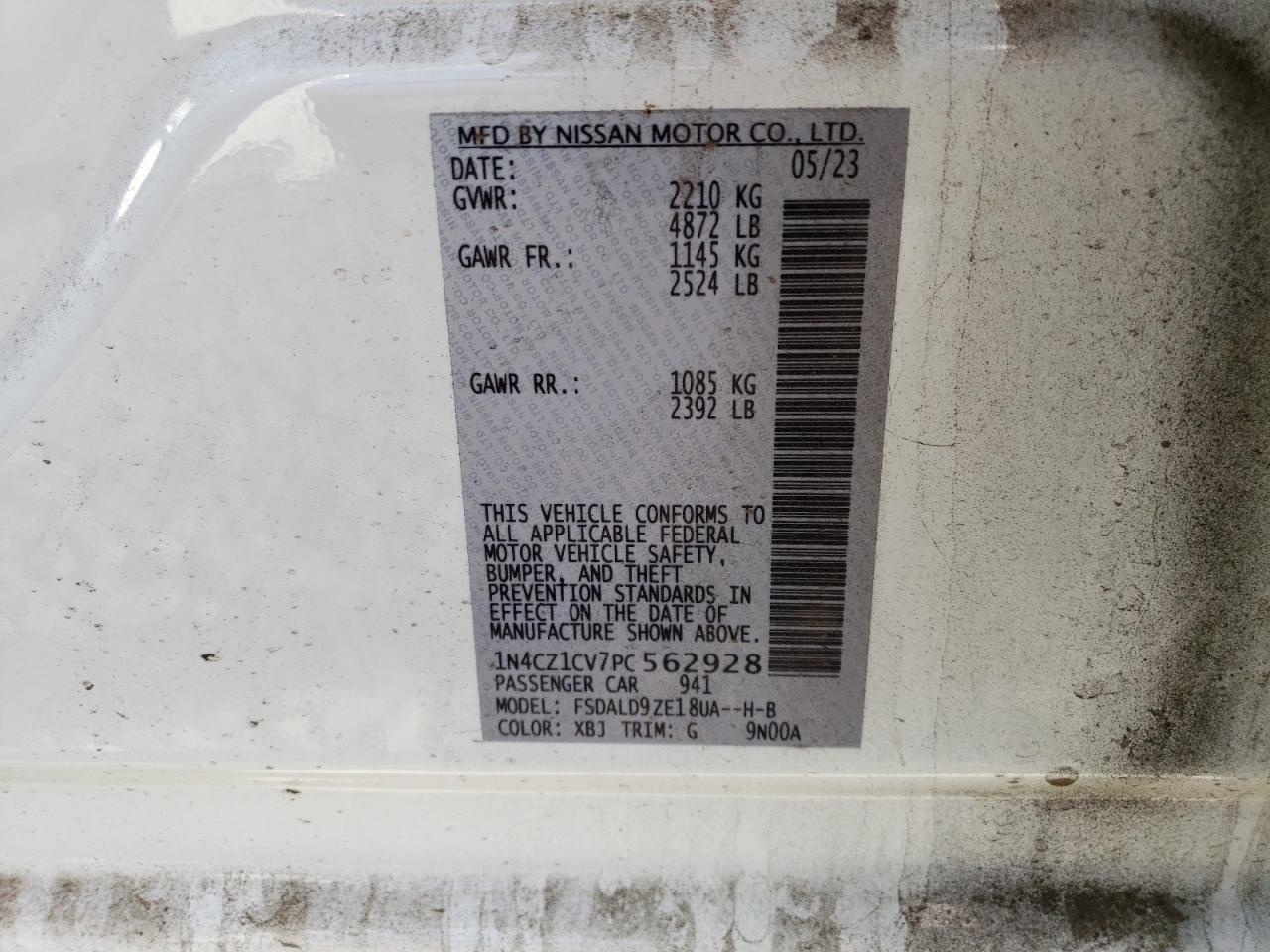 2023 NISSAN LEAF SV PLUS VIN:1N4CZ1CV7PC562928