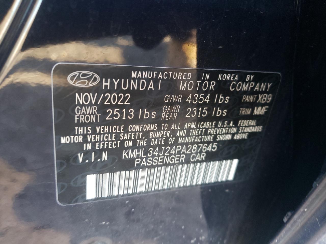 2023 HYUNDAI SONATA LIMITED VIN:KMHL34J24PA287645