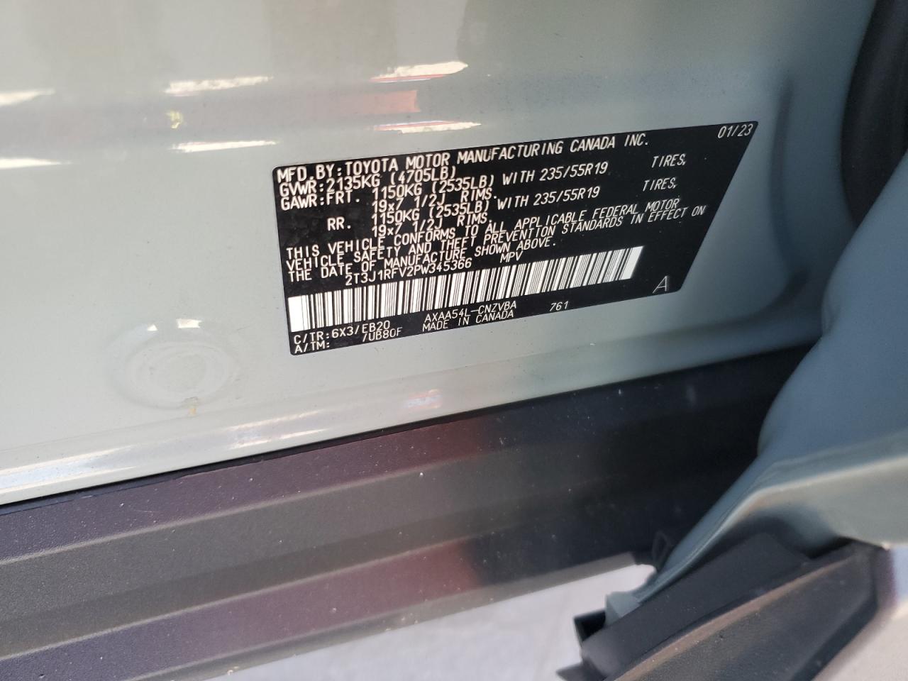 2023 TOYOTA RAV4 ADVENTURE VIN:2T3J1RFV2PW345366