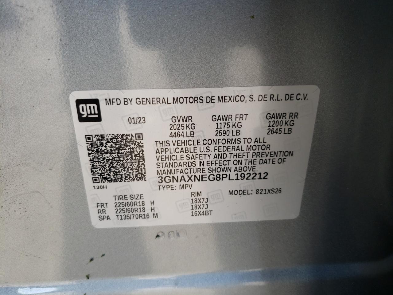 2023 CHEVROLET EQUINOX PREMIER VIN:3GNAXNEG8PL192212