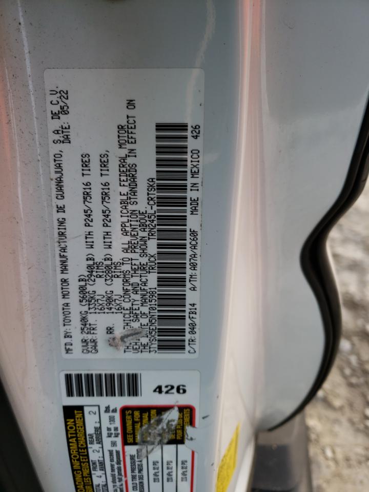 2022 TOYOTA TACOMA ACCESS CAB VIN:3TYSX5EN5NT015981