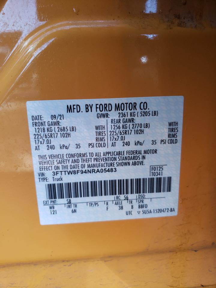 2022 FORD MAVERICK XL VIN:3FTTW8F94NRA05483