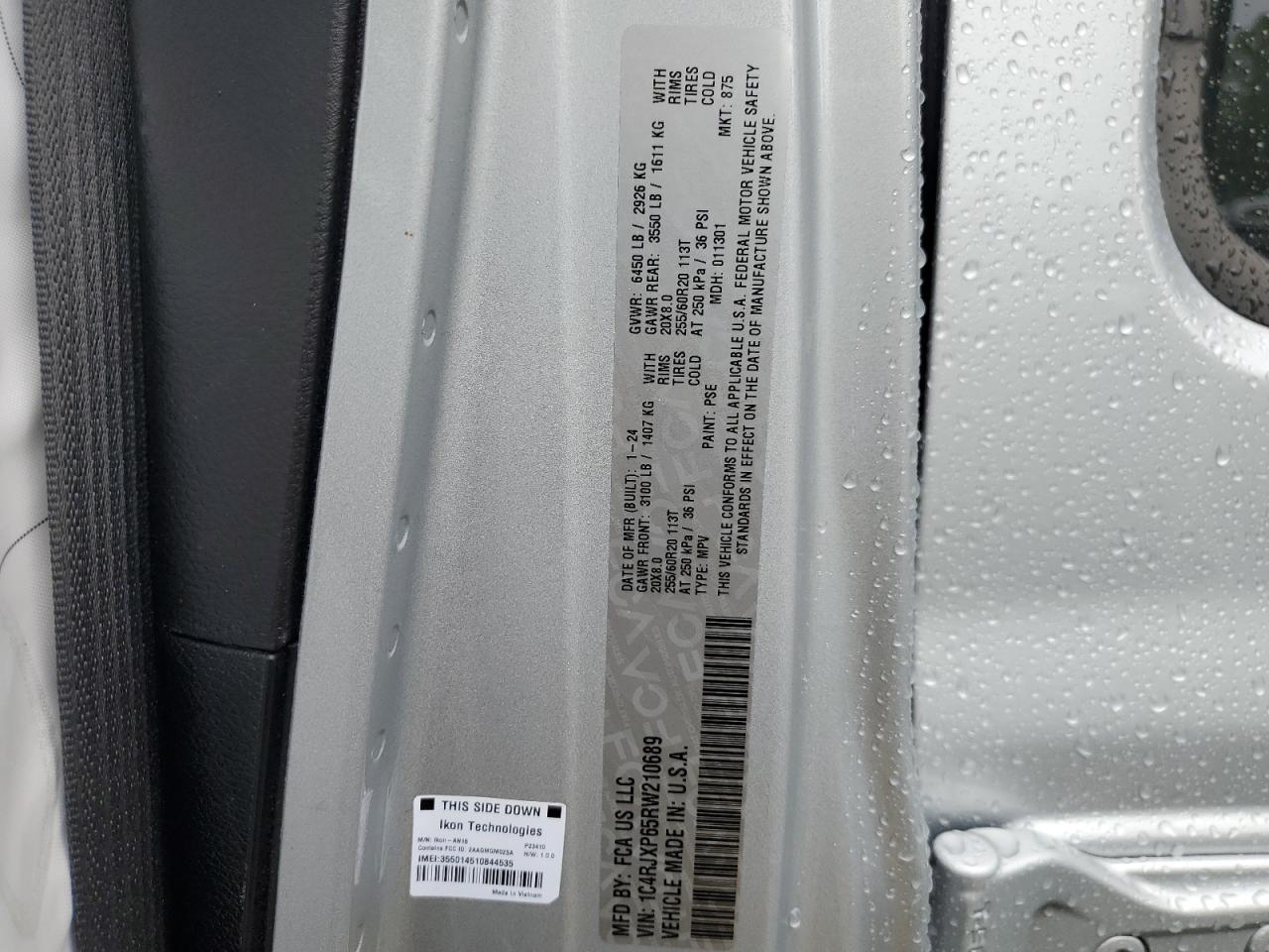2024 JEEP WRANGLER SAHARA 4XE VIN:1C4RJXP65RW210689