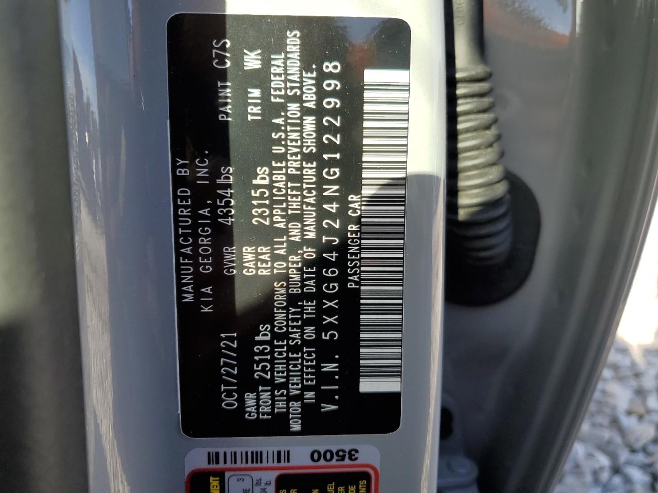 2022 KIA K5 GT LINE VIN:5XXG64J24NG122998