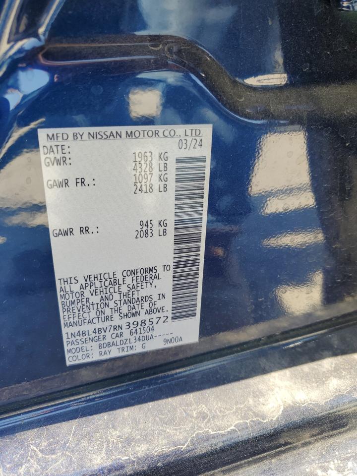 2024 NISSAN ALTIMA S VIN:1N4BL4BV7RN398572