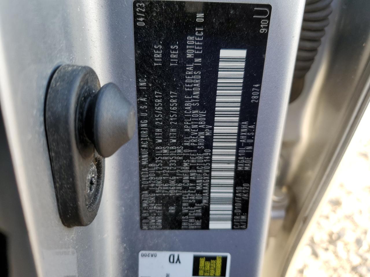 2023 TOYOTA COROLLA CROSS L VIN:7MUAAAAGXPV051490