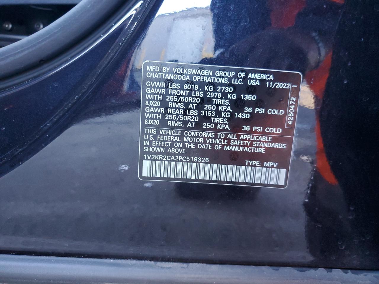 2023 VOLKSWAGEN ATLAS SE VIN:1V2KR2CA2PC518326