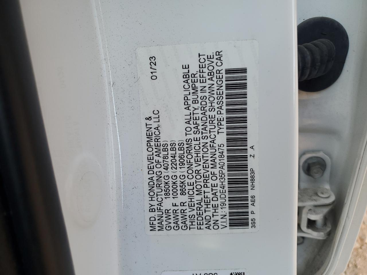 2023 ACURA INTEGRA A-SPEC VIN:19UDE4H35PA018475