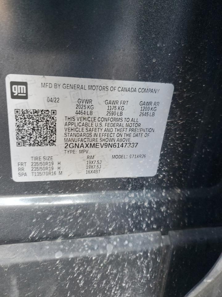 2022 CHEVROLET EQUINOX RS VIN:2GNAXMEV9N6147337