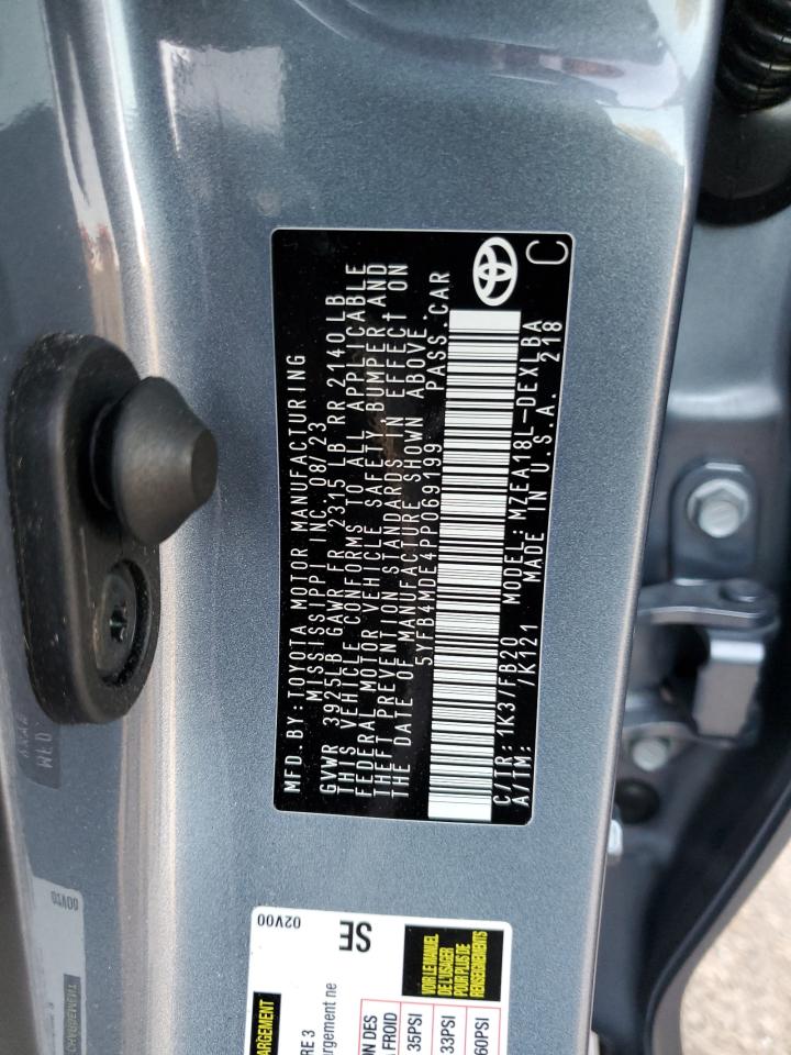 2023 TOYOTA COROLLA LE VIN:5YFB4MDE4PP069199