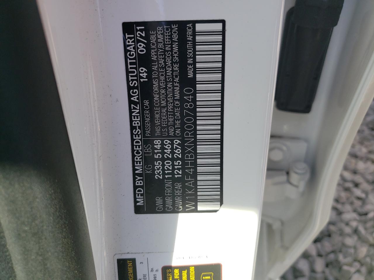 2022 MERCEDES-BENZ C 300 4MATIC VIN:W1KAF4HBXNR007840