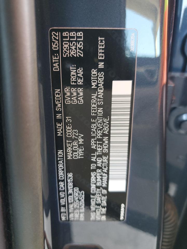 2022 VOLVO XC60 B5 INSCRIPTION VIN:YV4L12DL3N1081536