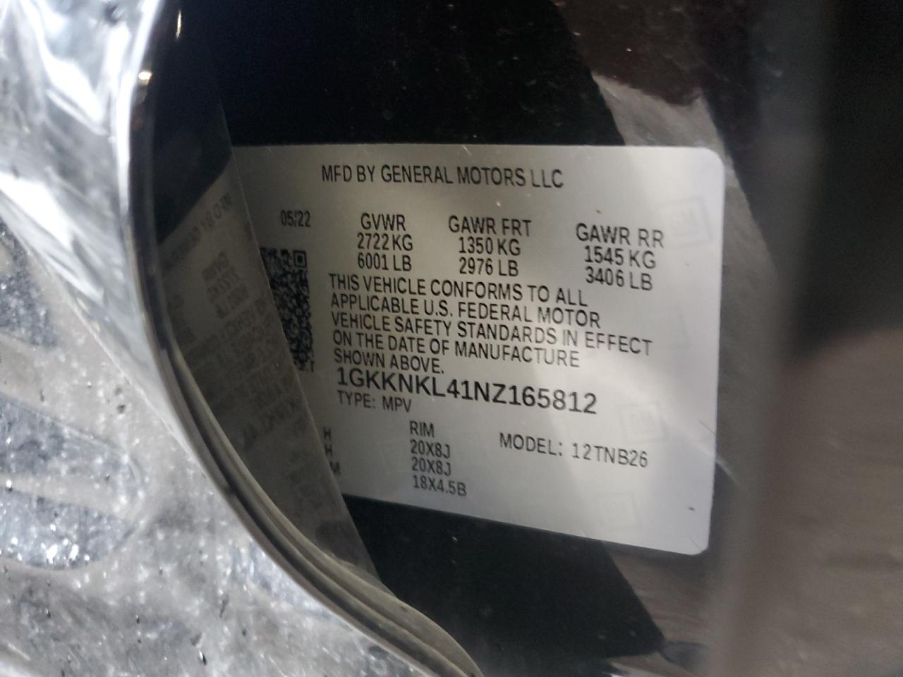 2022 GMC ACADIA SLE VIN:1GKKNKL41NZ165812