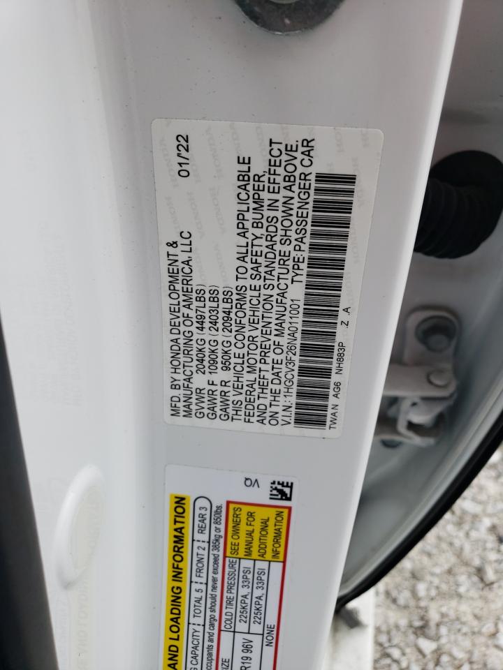 2022 HONDA ACCORD HYBRID SPORT VIN:1HGCV3F26NA011001
