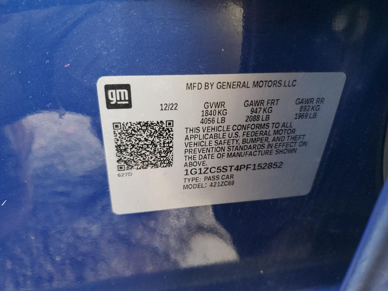 2023 CHEVROLET MALIBU LS VIN:1G1ZC5ST4PF152852