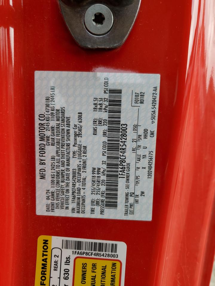2024 FORD MUSTANG GT VIN:1FA6P8CF4R5428003