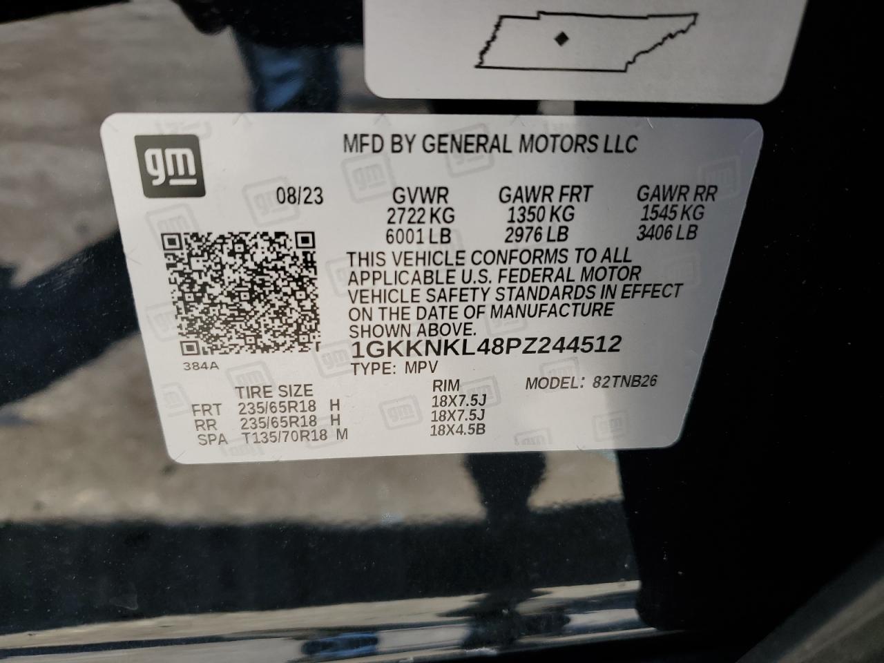 2023 GMC ACADIA SLE VIN:1GKKNKL48PZ244512