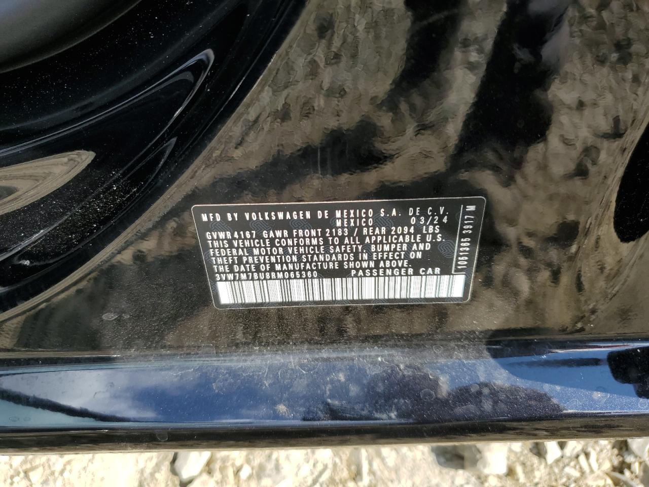 2024 VOLKSWAGEN JETTA SE VIN:3VW7M7BU8RM065360