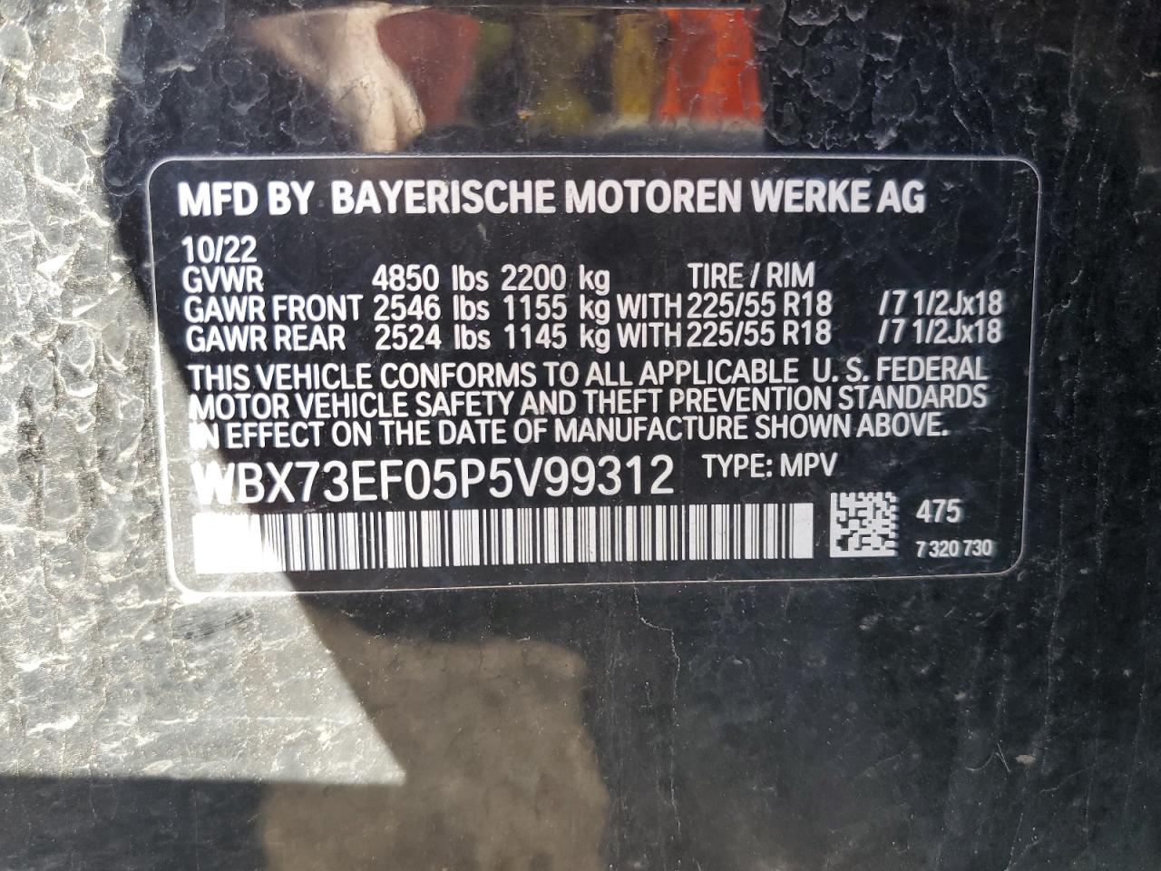 2023 BMW X1 XDRIVE28I VIN:WBX73EF05P5V99312