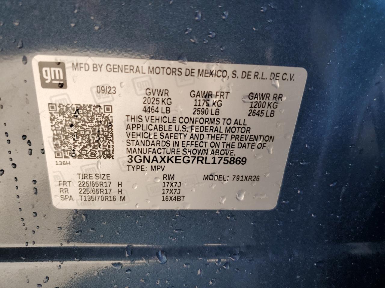 2024 CHEVROLET EQUINOX LT VIN:3GNAXKEG7RL175869