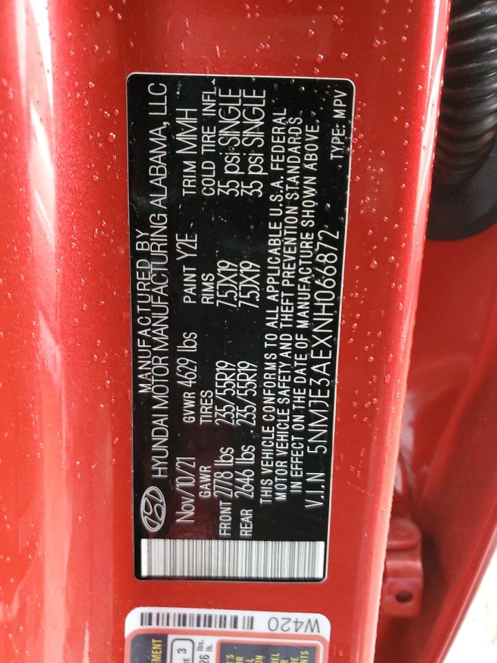 2022 HYUNDAI TUCSON LIMITED VIN:5NMJE3AEXNH066872