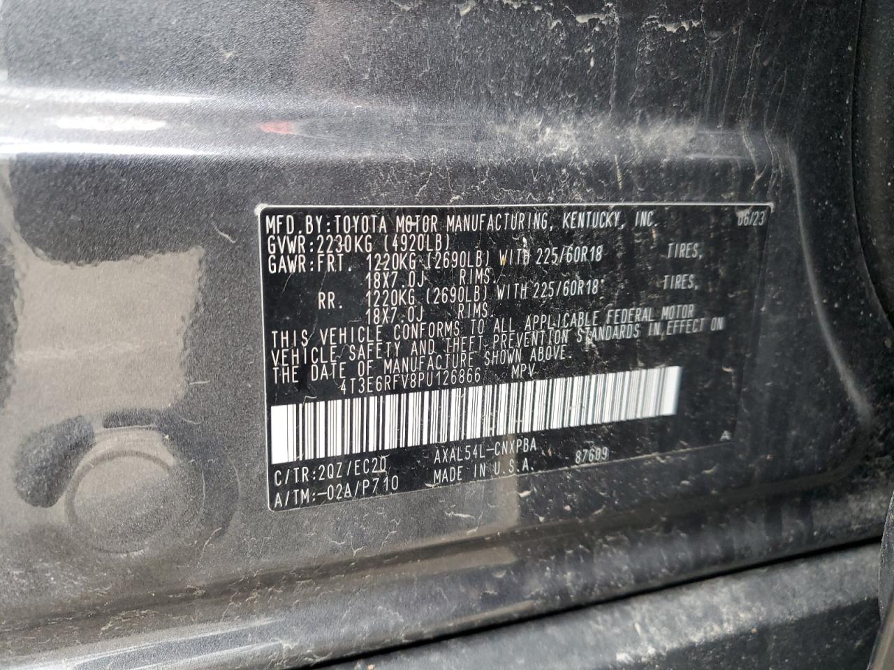 2023 TOYOTA RAV4 XSE VIN:4T3E6RFV8PU126866