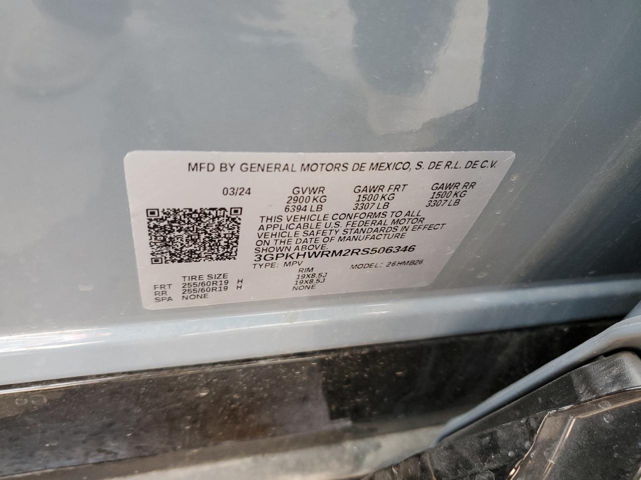 2024 HONDA PROLOGUE TOUR VIN:3GPKHWRM2RS506346