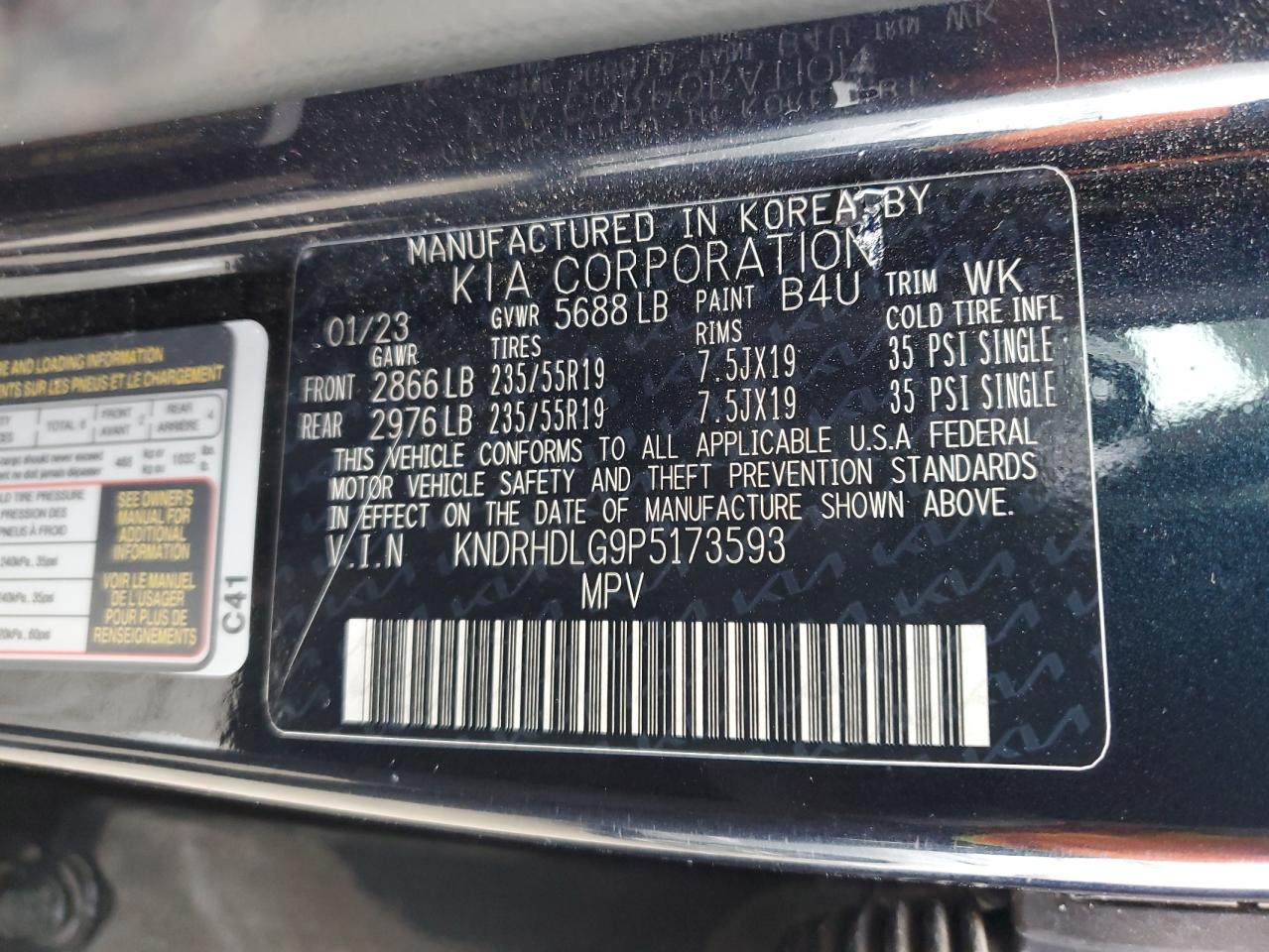 2023 KIA SORENTO EX VIN:KNDRHDLG9P5173593