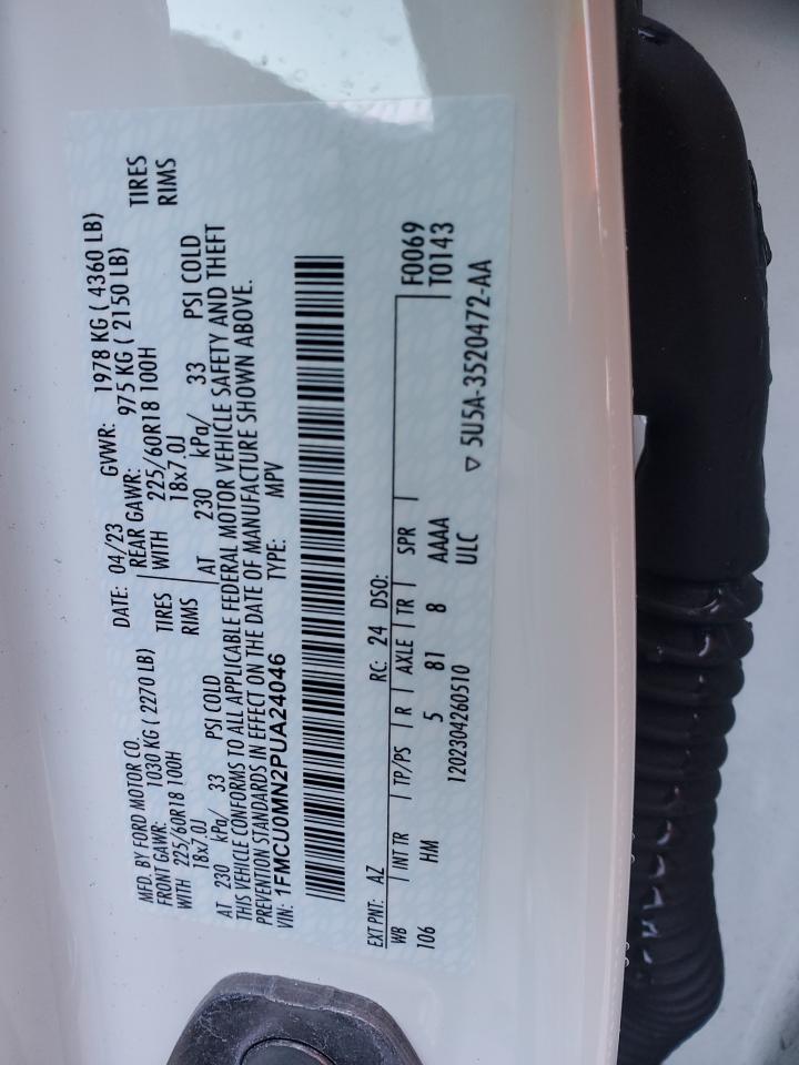2023 FORD ESCAPE ST LINE VIN:1FMCU0MN2PUA24046