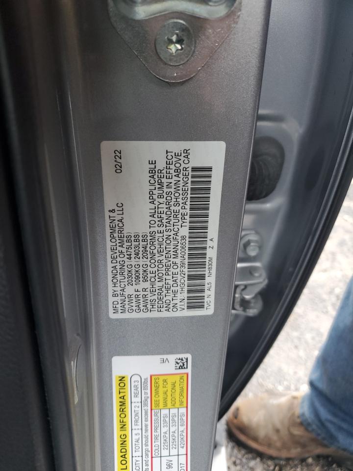 2022 HONDA ACCORD SPORT VIN:1HGCP2F73AA038196