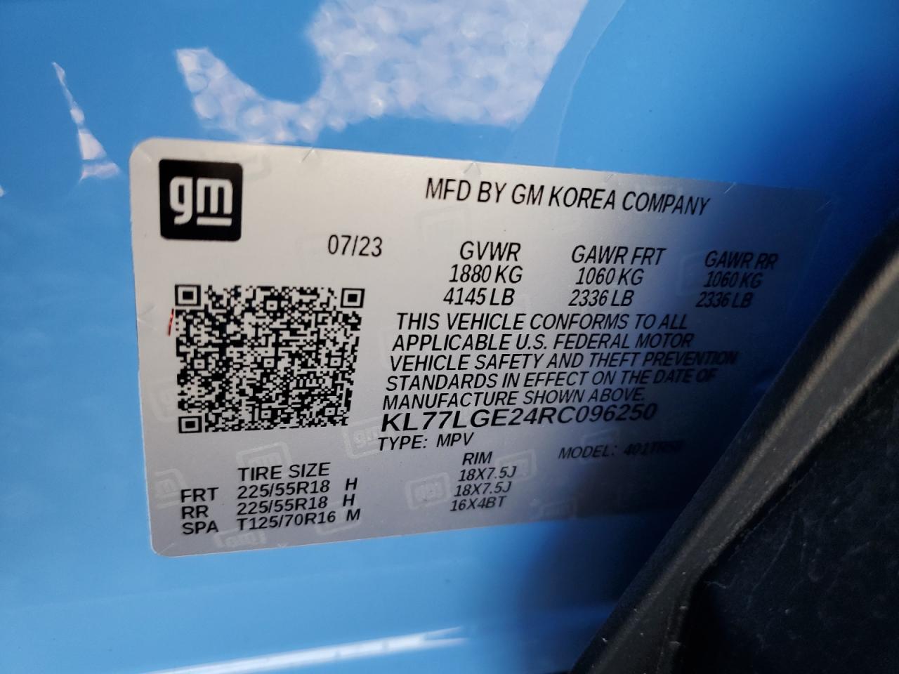 2024 CHEVROLET TRAX 1RS VIN:KL77LGE24RC096250